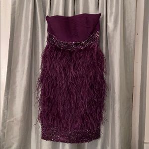 Sue Wong strapless feathered Cocktail Dress